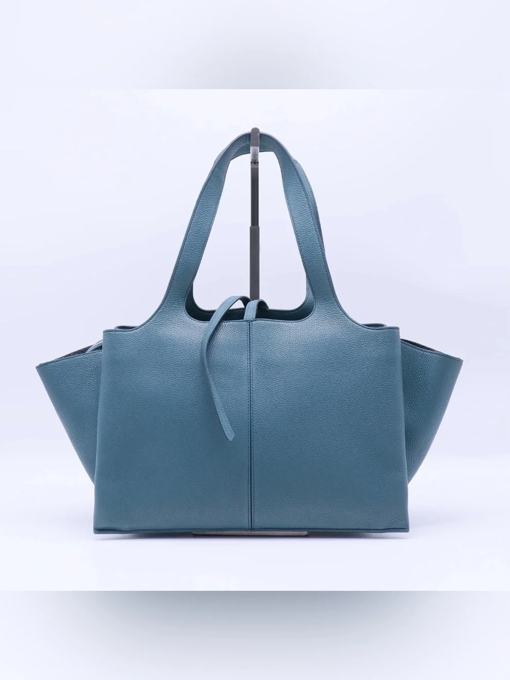 Celine Teal Blue Pebbled Leather Medium Trifold Tote